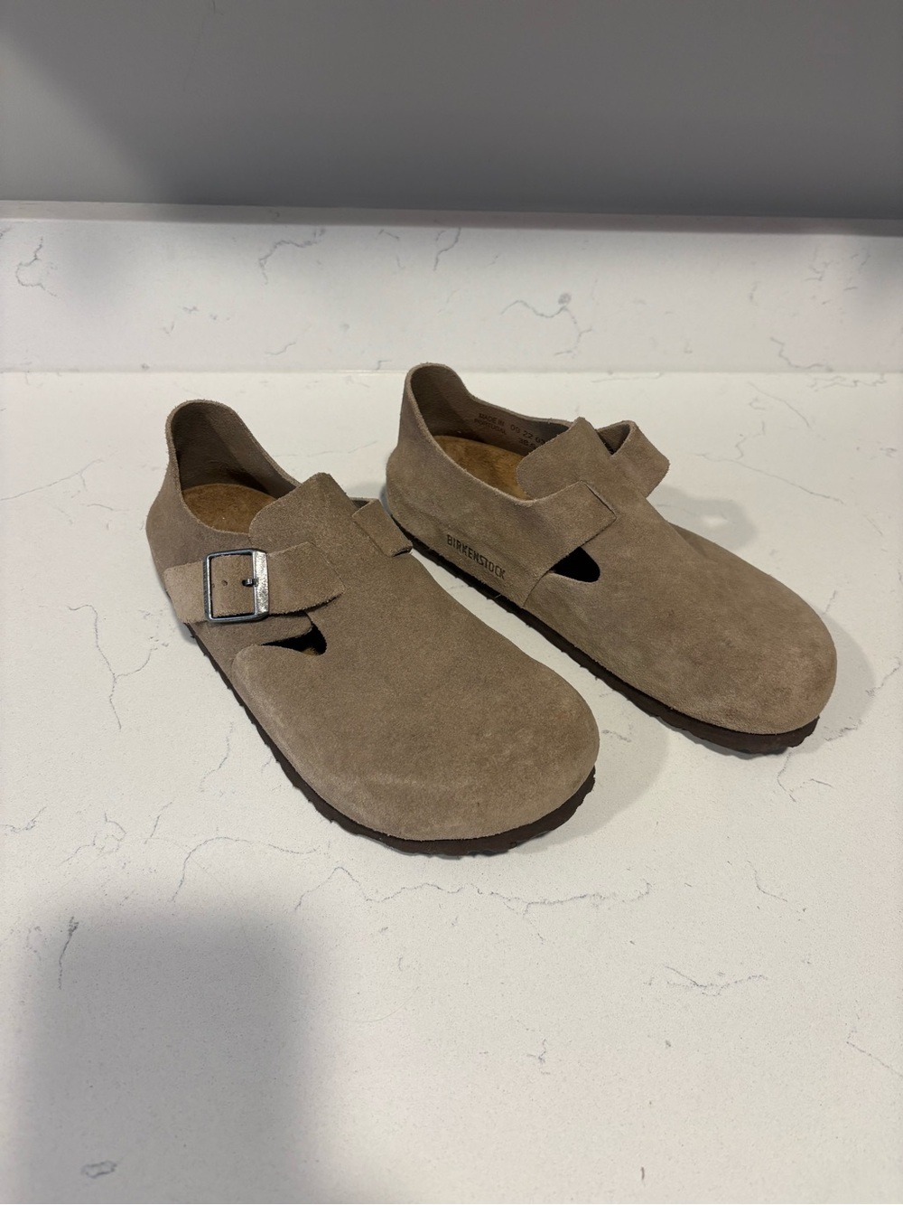 Women’s  London suede Birkenstock Suede Buckle Slip-On Shoes in Taupe